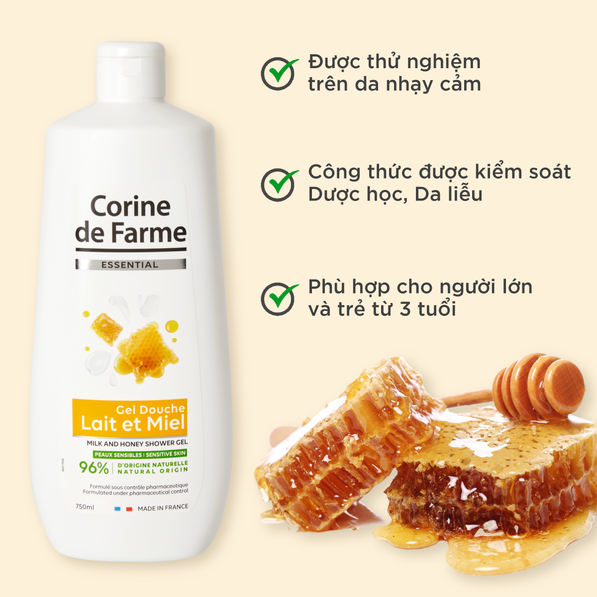 Corine de Farme Essential Milk And Honey Shower Gel 750ml